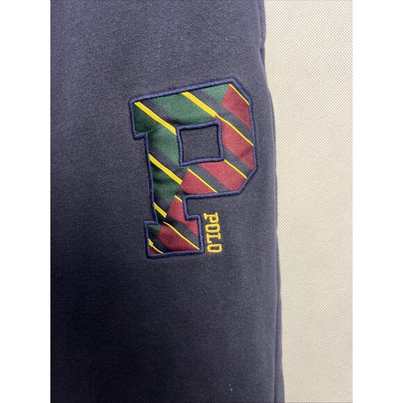 Polo Ralph Lauren Youth Sweatpants L 14/16 Blue Pennant Logo Fleece Sport Retro - Picture 3 of 10